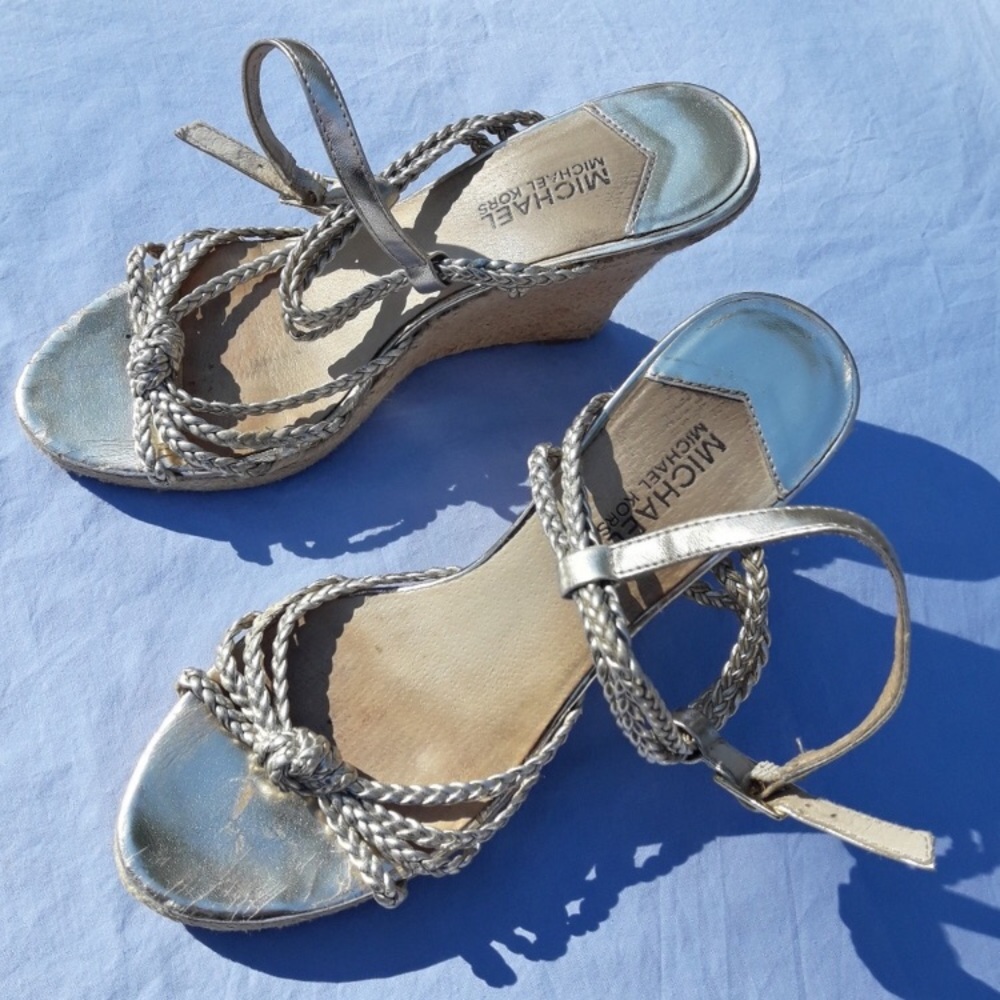 MK Wedge Heel Espadrill Sandals Well Worn Gold 8